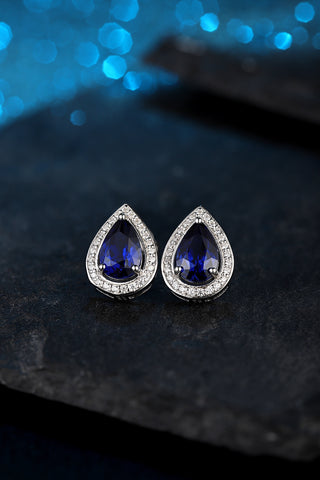 Sterling silver 3ct sapphire earrings，anniversary，birthday，holiday present，lab grown gemstones，pear cut