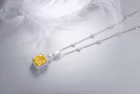 Sterling silver 10ct diamond necklace，anniversary，birthday，holiday present，lab zircon diamond，cushion cut