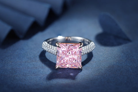 Sterling silver 4.0ct pink diamond ring，anniversary，birthday，holiday present，lab zircon diamond，princess cut