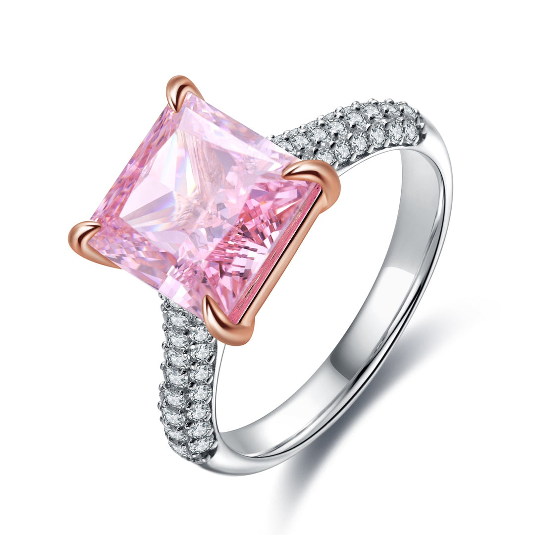 Sterling silver 4.0ct pink diamond ring，anniversary，birthday，holiday present，lab zircon diamond，princess cut