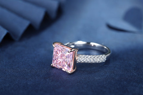 Sterling silver 4.0ct pink diamond ring，anniversary，birthday，holiday present，lab zircon diamond，princess cut