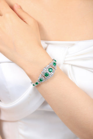 Sterling silver 5.3ct emerald bracelet，anniversary，birthday，holiday present，lab grown gemstones，heart cut