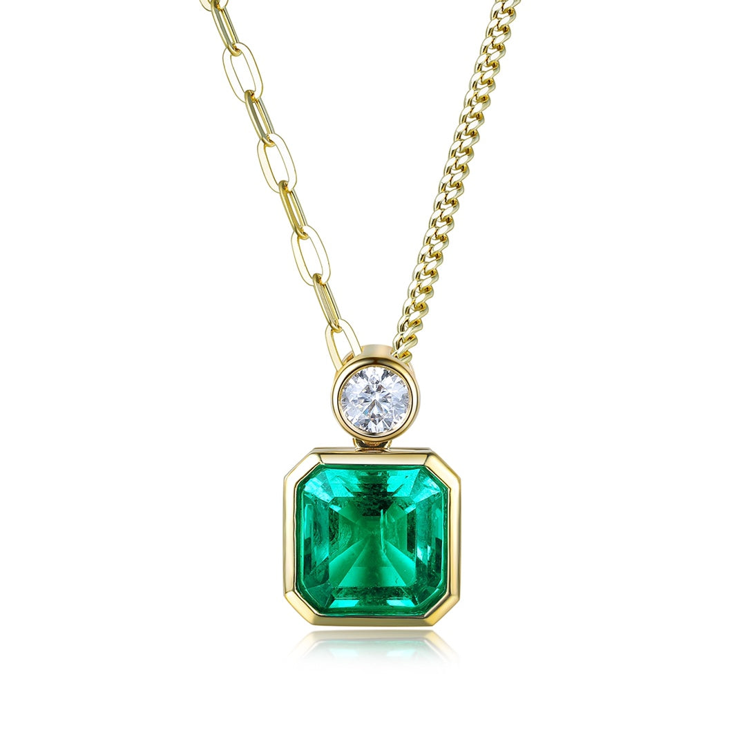 18K gold 1.8ct emerald necklace，anniversary，birthday，holiday present，lab grown gemstones，emerald cut