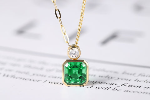 18K gold 1.8ct emerald necklace，anniversary，birthday，holiday present，lab grown gemstones，emerald cut