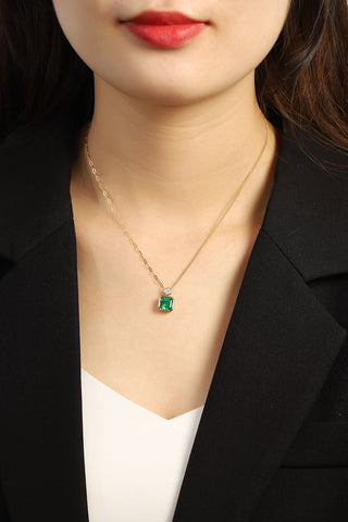 18K gold 1.8ct emerald necklace，anniversary，birthday，holiday present，lab grown gemstones，emerald cut