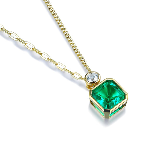 18K gold 1.8ct emerald necklace，anniversary，birthday，holiday present，lab grown gemstones，emerald cut