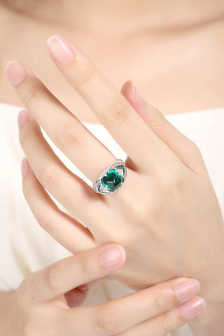 Sterling silver 3.6ct emerald ring，anniversary，birthday，holiday present，lab grown gemstones，tangta cut