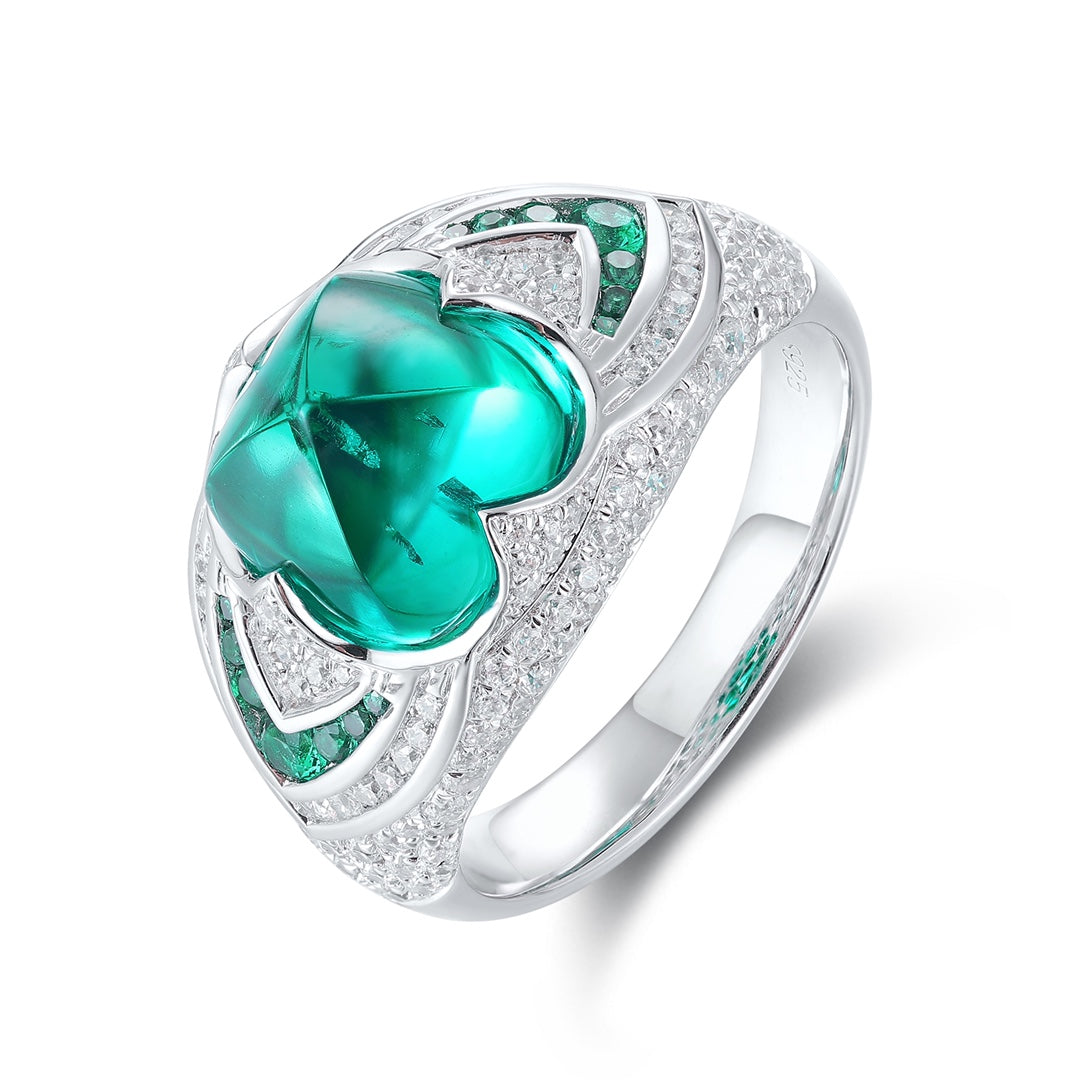 Sterling silver 3.6ct emerald ring，anniversary，birthday，holiday present，lab grown gemstones，tangta cut