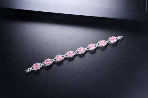 Sterling silver 4ct*8 diamond bracelet，anniversary，birthday，holiday present，lab zircon diamond，radiant cut