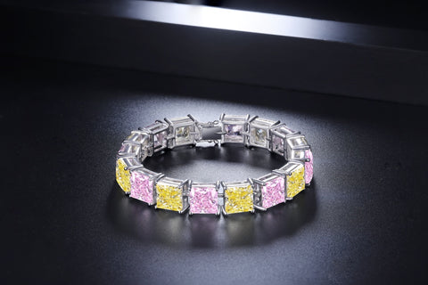 Sterling silver 4ct*16 diamond bracelet，anniversary，birthday，holiday present，lab zircon diamond，radiant cut