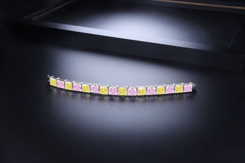 Sterling silver 4ct*16 diamond bracelet，anniversary，birthday，holiday present，lab zircon diamond，radiant cut