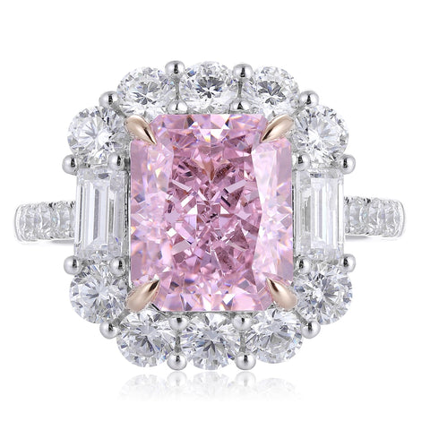 Sterling silver 6.8ct pink diamond ring，anniversary，birthday，holiday present，lab zircon diamond，princess cut