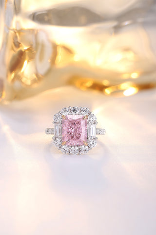 Sterling silver 6.8ct pink diamond ring，anniversary，birthday，holiday present，lab zircon diamond，princess cut