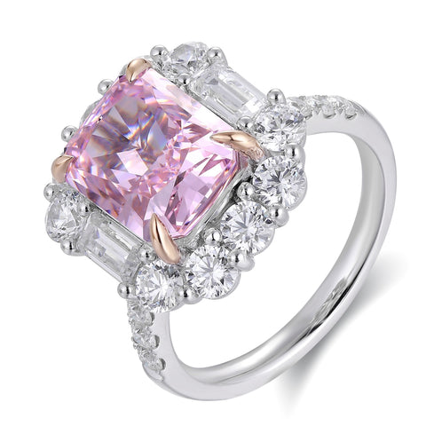 Sterling silver 6.8ct pink diamond ring，anniversary，birthday，holiday present，lab zircon diamond，princess cut