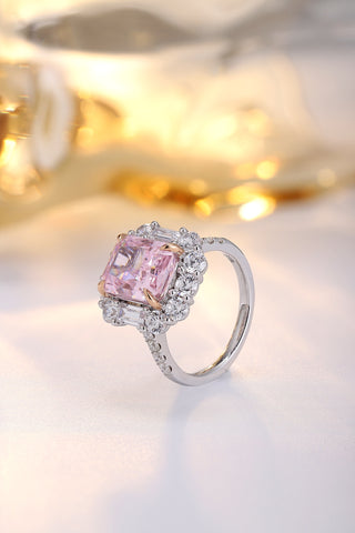 Sterling silver 6.8ct pink diamond ring，anniversary，birthday，holiday present，lab zircon diamond，princess cut