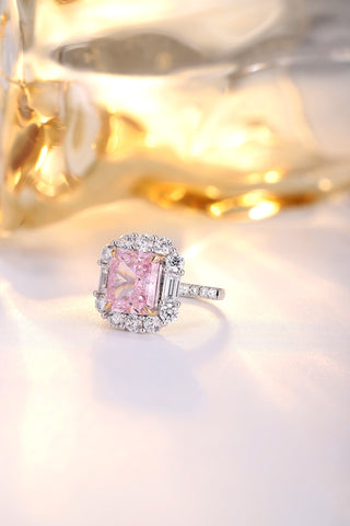 Sterling silver 6.8ct pink diamond ring，anniversary，birthday，holiday present，lab zircon diamond，princess cut