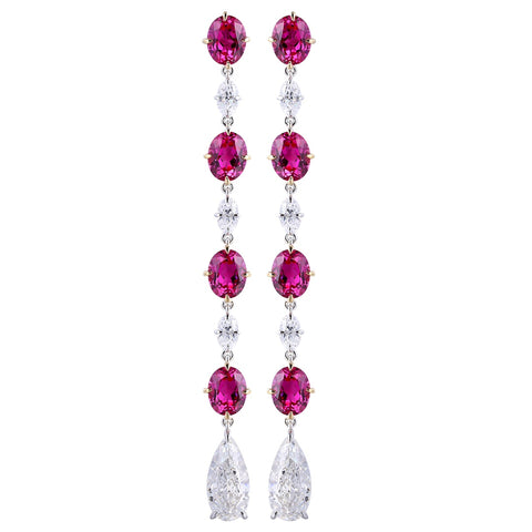 18K white gold 10ct ruby earrings，anniversary，birthday，holiday present，lab grown gemstones，oval cut