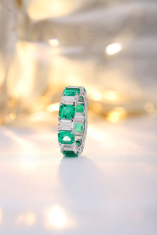 Sterling silver 3.8ct emerald ring，anniversary，birthday，holiday present，lab grown gemstones，emerald cut