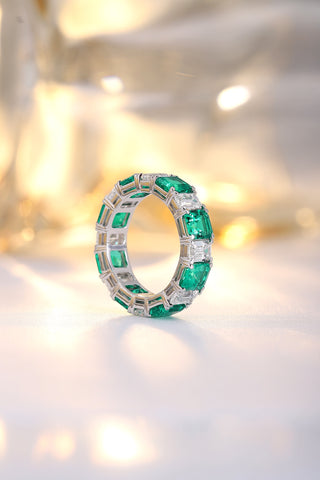 Sterling silver 3.8ct emerald ring，anniversary，birthday，holiday present，lab grown gemstones，emerald cut