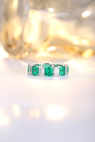 Sterling silver 3.8ct emerald ring，anniversary，birthday，holiday present，lab grown gemstones，emerald cut