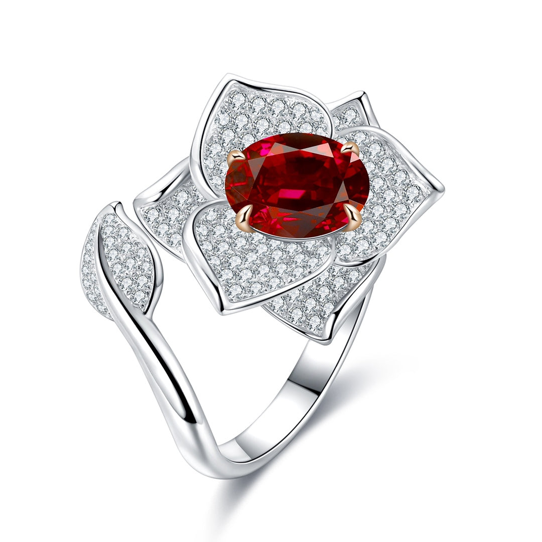 9K white gold 3ct ruby ring，anniversary，birthday，holiday present，lab grown gemstones，oval cut